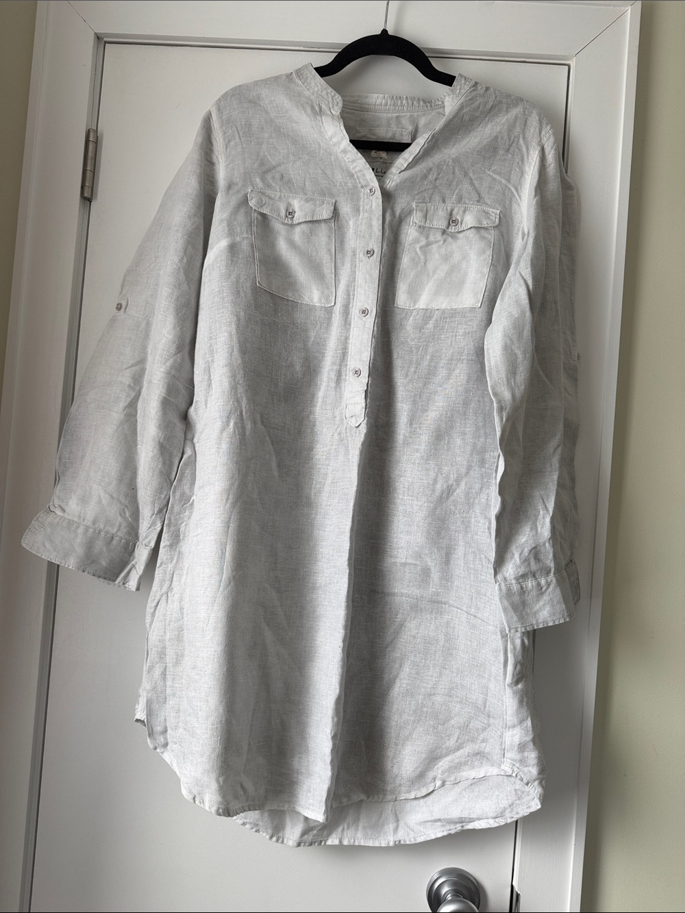 Malvin Gray Linen Ling Sleeve Tunic Casual Dress Size: L